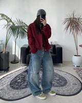 Pet Curved Button Denim Pants