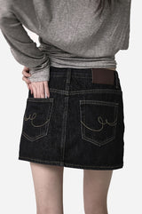 Embroidered Western Raw Denim Skirt