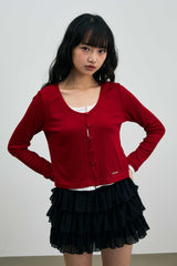 LYLA LAYERED CARDIGAN / RED-WHITE