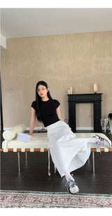 Work White Ribbon Long Skirt