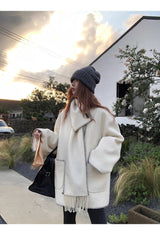 wool white muffler half quilted coat