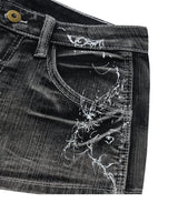 TATTOOED GRAPHIC DENIM SHORTS_GREY