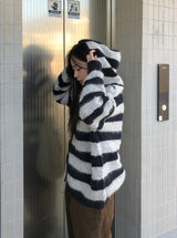 Panple Stripe Wool Hood Knit Cardigan