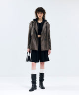 85-VIVAJ001 [Vegan Leather] Vintage Shape Half Leather Jacket