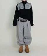 Femme Flower Pattern Quilted Fleece Long Sleeve T-Shirt (Button Detail)