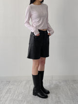 Matte leather wide half pants