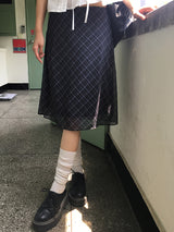 Conse Chiffon Check Midi Skirt