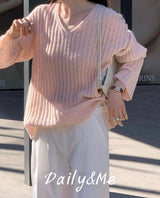 Loose fit V-neck knitwear(2color)
