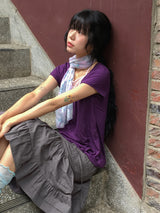 Hiwaku Flower Sleeveless Layered Shirring Short Sleeve Tee