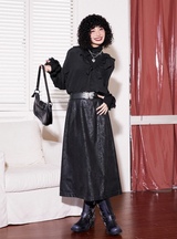 Printed leather A-line skirt