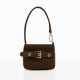 Suede Buckle Mini Hobo Tote Bag Keyring _ Brown