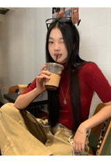 Khaki brown line wide cotton pants