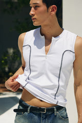 Curved half zip up sleeveless(White)