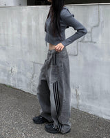Line big pocket denim pants