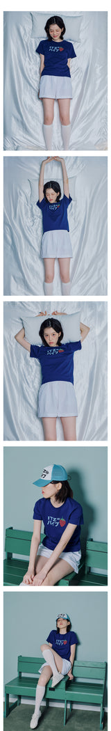 ストロベリー ロゴ スリムTシャツ - ネイビー
