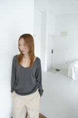 soft deep neck long top(3colors)