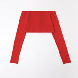 Button off crop cardigan set Red