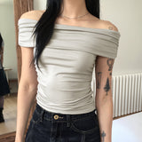 チョソンシフォンリボンシャーリングオフショルダーロングスリーブTシャツ
