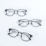 Knouun Square titanium glasses CODE. 104. A Navy N Silver