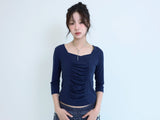 Sqare neked baby tee - Navy