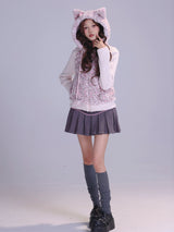 EvilTooth 渋谷キティ ヴィンテージレオパード柄ニット＆フェイクファー パッチワークジャケット
