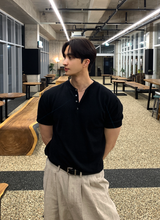 Slag Henry Neck Round Short Sleeve Knit