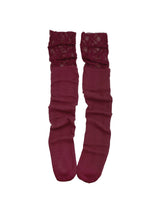 Lace layered over kneesocks / burgundy