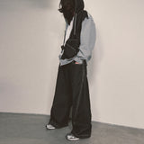 layered deconstructed denim pants_black