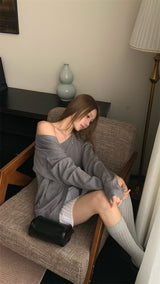unbalanced top loose-fit cardigan two-piece set