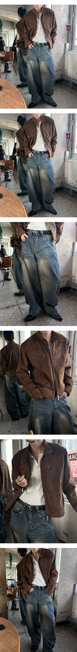 [Unisex] Back leather pocket wide pants