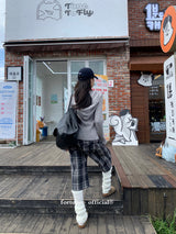 ウールチェックハーフスリーブバミューダパンツ