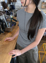 Yurimo Stripe Boat Neck Short Sleeve Tee