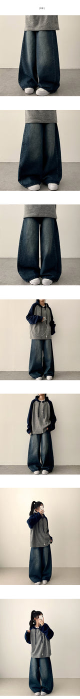 Judd side pin tuck incision denim wide pants 