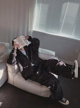 Dets two way velvet hoodie zip-up