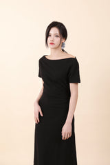 オフショルダースリットロングワンピース Black