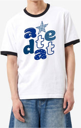 Essential Standard Short-Sleeve Ringer T-Shirt Alpha Appliqué White