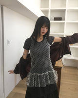 リーメンドットシアーフリルレイヤードドレス