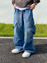 Washing diagonal balloon cargo denim pants 2C