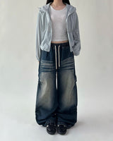 Catwashing Side Finch String Banding Wide Denim Pants
