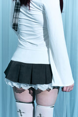Stud pleated lace mini skirt