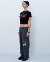 TWIN RIBBON CROP TSHIRT-BLACK