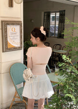 #Back Slit Square Short Sleeve Knit + Scrunchie Set (5color)