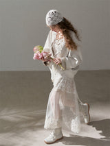 Lace Trim Embroidery Cream Spring Jacket Soft Feminine Casual Outer