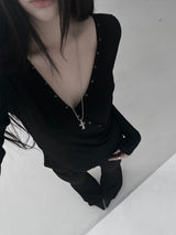 stud wrap v-neck ribbed T