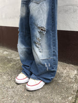 Wavy Cat Washed Distressed Denim Pants
