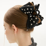 Satin Dot Double Ribbon Tongs pin _ Black
