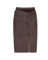 Sheer Shirring Slit Skirt _ BROWN