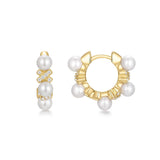 gold sparkle twist shell pearl hoop 14k gold plating + 925 silver earrings E069-07G