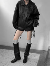 (unisex) Panel Deep Two-Way Leather Jacket