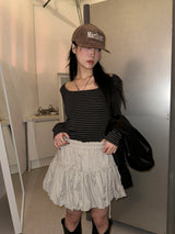 DEEP U NECK STRIPE T-SHIRTS